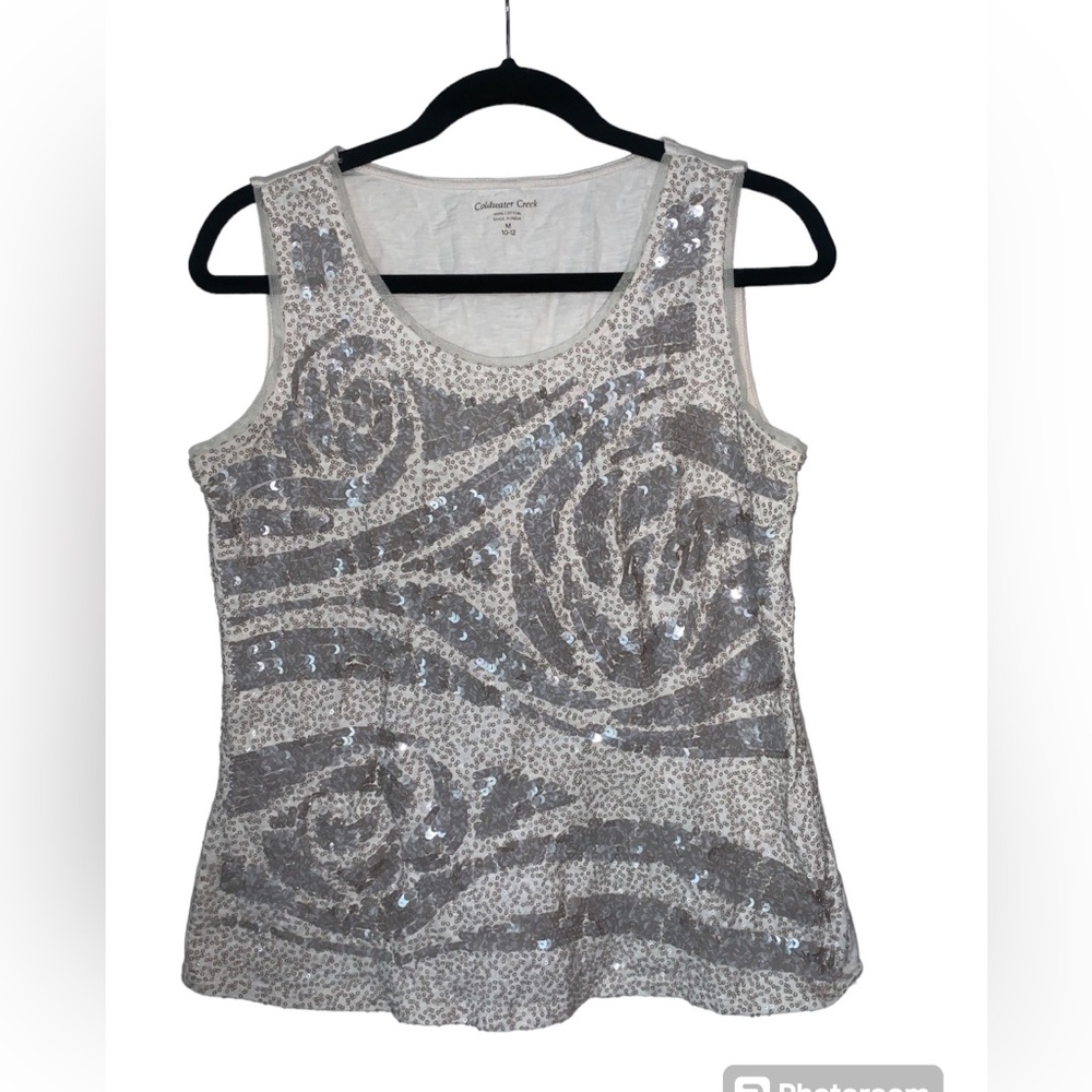 Coldwater creek‎ cream and silver sequin tank top size medium